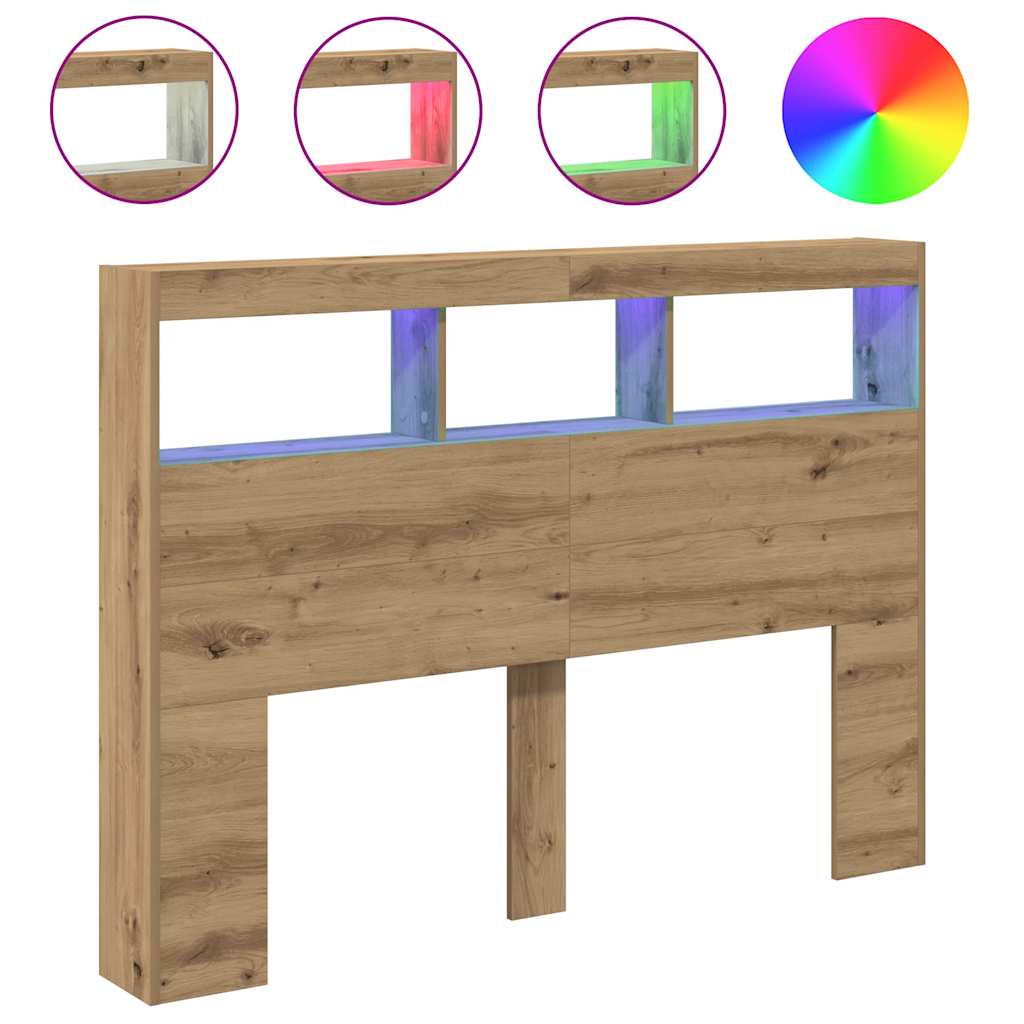 Hoofdbordkast met LED artisan 140x17x102 cm eikenkleurig is nu te koop bij PeponiXL, paradijselijk wonen!