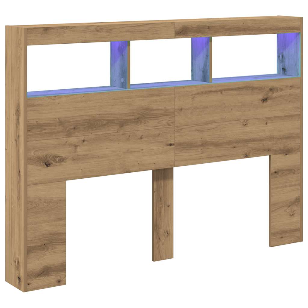 Hoofdbordkast met LED artisan 140x17x102 cm eikenkleurig is nu te koop bij PeponiXL, paradijselijk wonen!