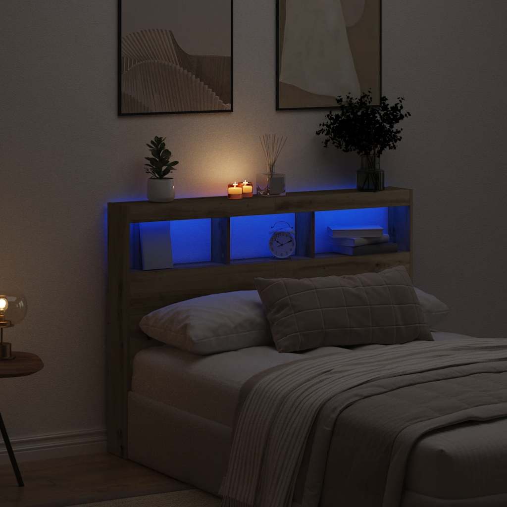 Hoofdbordkast met LED artisan 140x17x102 cm eikenkleurig is nu te koop bij PeponiXL, paradijselijk wonen!