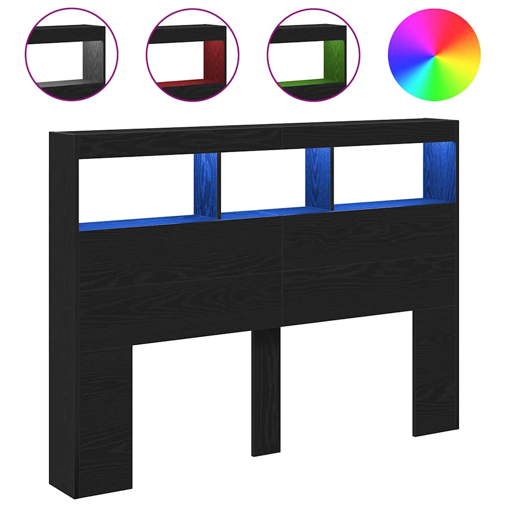 Hoofdbordkast met LED 140x17x102 cm zwart eikenkleurig is nu te koop bij PeponiXL, paradijselijk wonen!