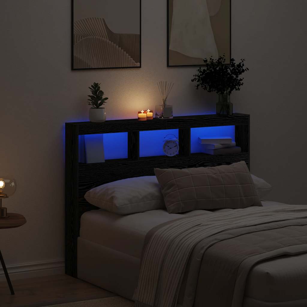 Hoofdbordkast met LED 140x17x102 cm zwart eikenkleurig is nu te koop bij PeponiXL, paradijselijk wonen!