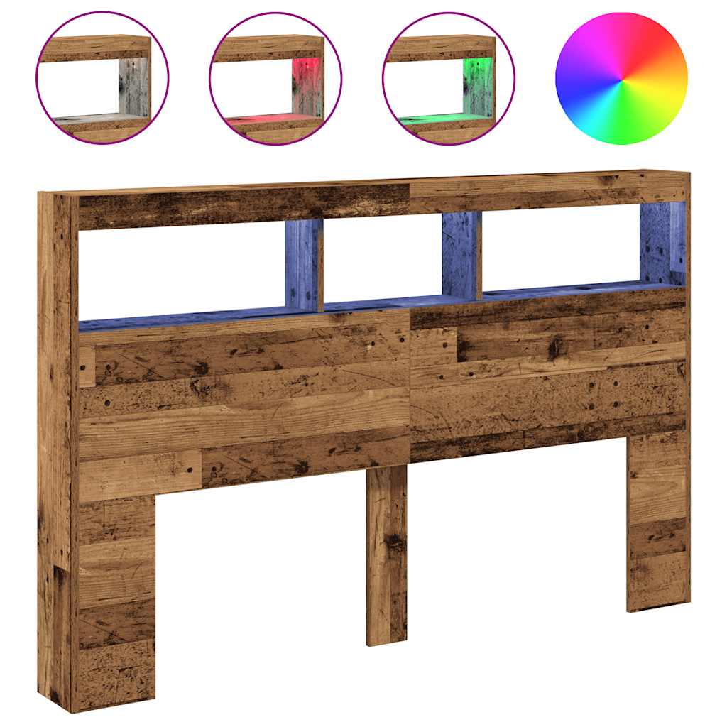 Hoofdbordkast met LED 160x17x102 cm oud hout is nu te koop bij PeponiXL, paradijselijk wonen!