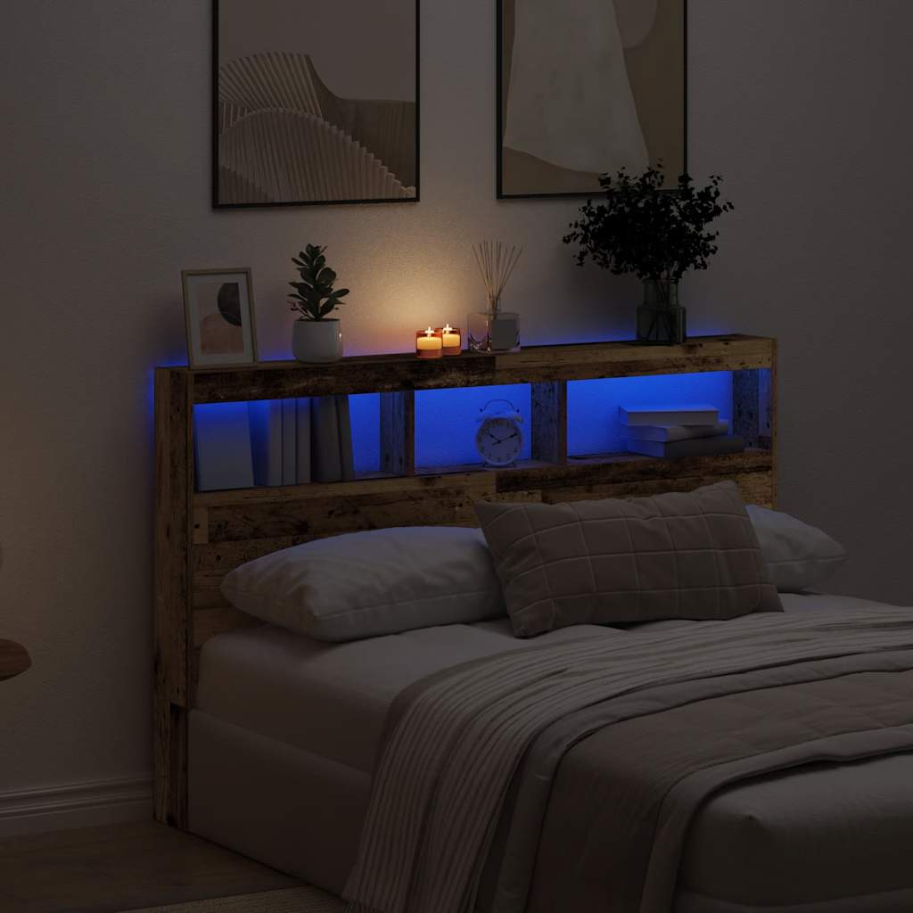 Hoofdbordkast met LED 160x17x102 cm oud hout is nu te koop bij PeponiXL, paradijselijk wonen!