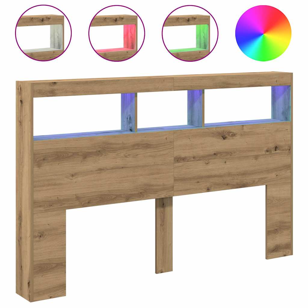Hoofdbordkast met LED artisan 160x17x102 cm eikenkleurig is nu te koop bij PeponiXL, paradijselijk wonen!