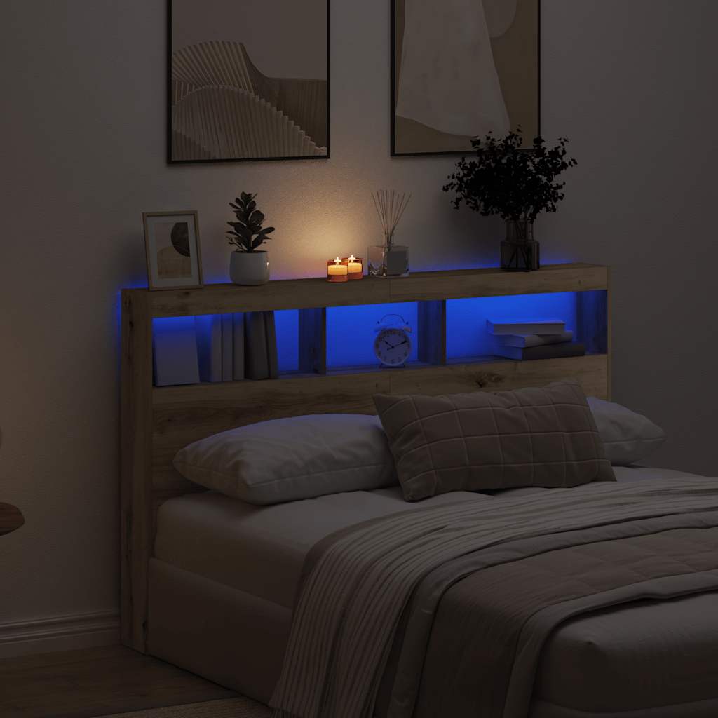 Hoofdbordkast met LED artisan 160x17x102 cm eikenkleurig is nu te koop bij PeponiXL, paradijselijk wonen!