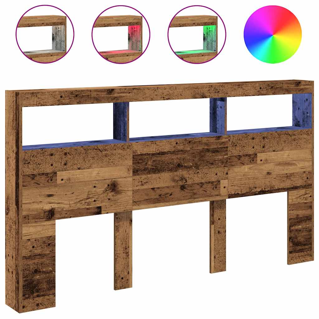 Hoofdbordkast met LED 180x17x102 cm oud hout is nu te koop bij PeponiXL, paradijselijk wonen!