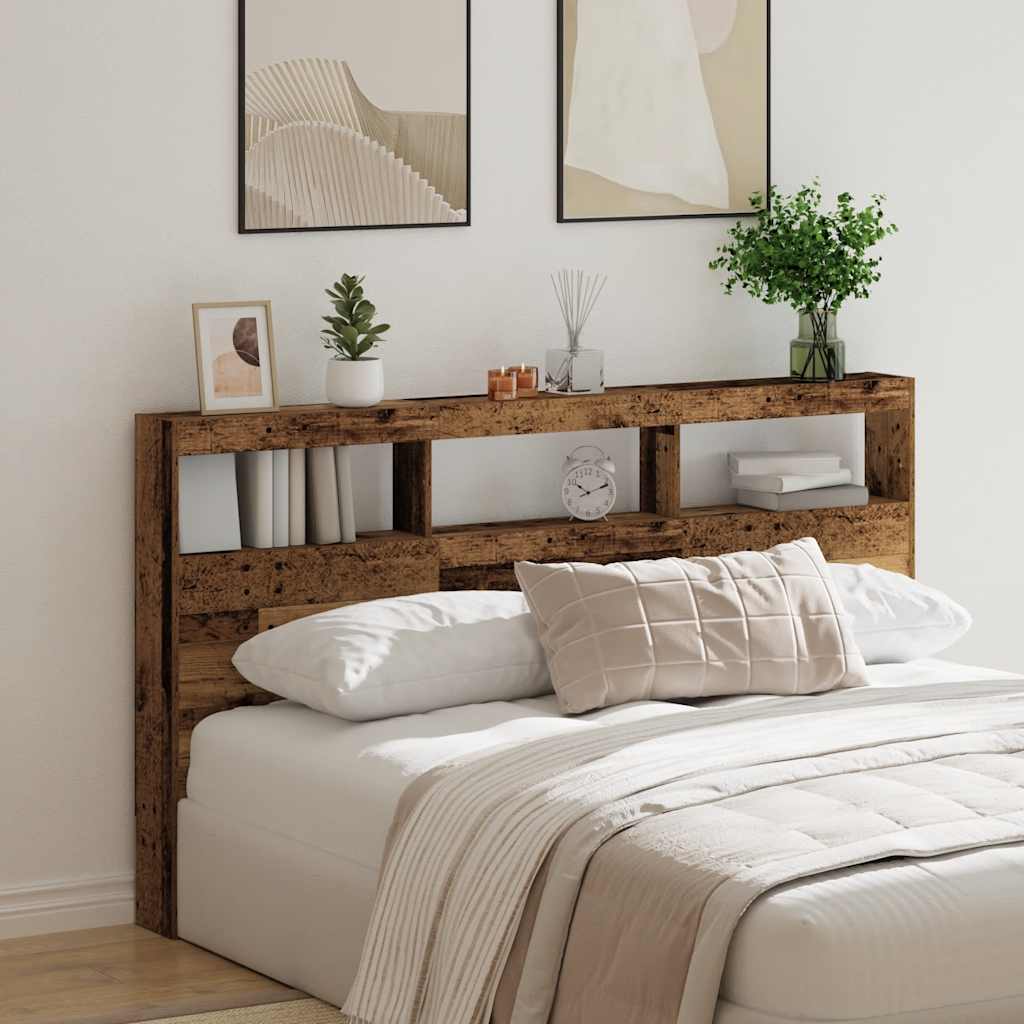 Hoofdbordkast met LED 180x17x102 cm oud hout is nu te koop bij PeponiXL, paradijselijk wonen!