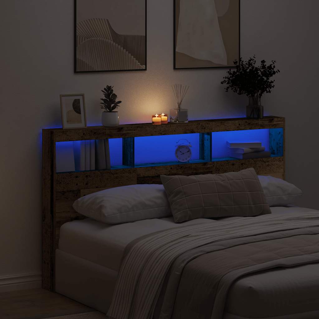 Hoofdbordkast met LED 180x17x102 cm oud hout is nu te koop bij PeponiXL, paradijselijk wonen!
