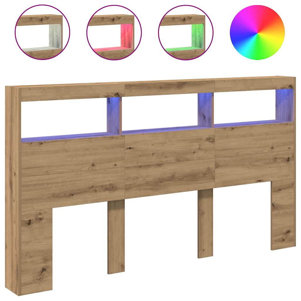 Hoofdbordkast met LED artisan 180x17x102 cm eikenkleurig is nu te koop bij PeponiXL, paradijselijk wonen!