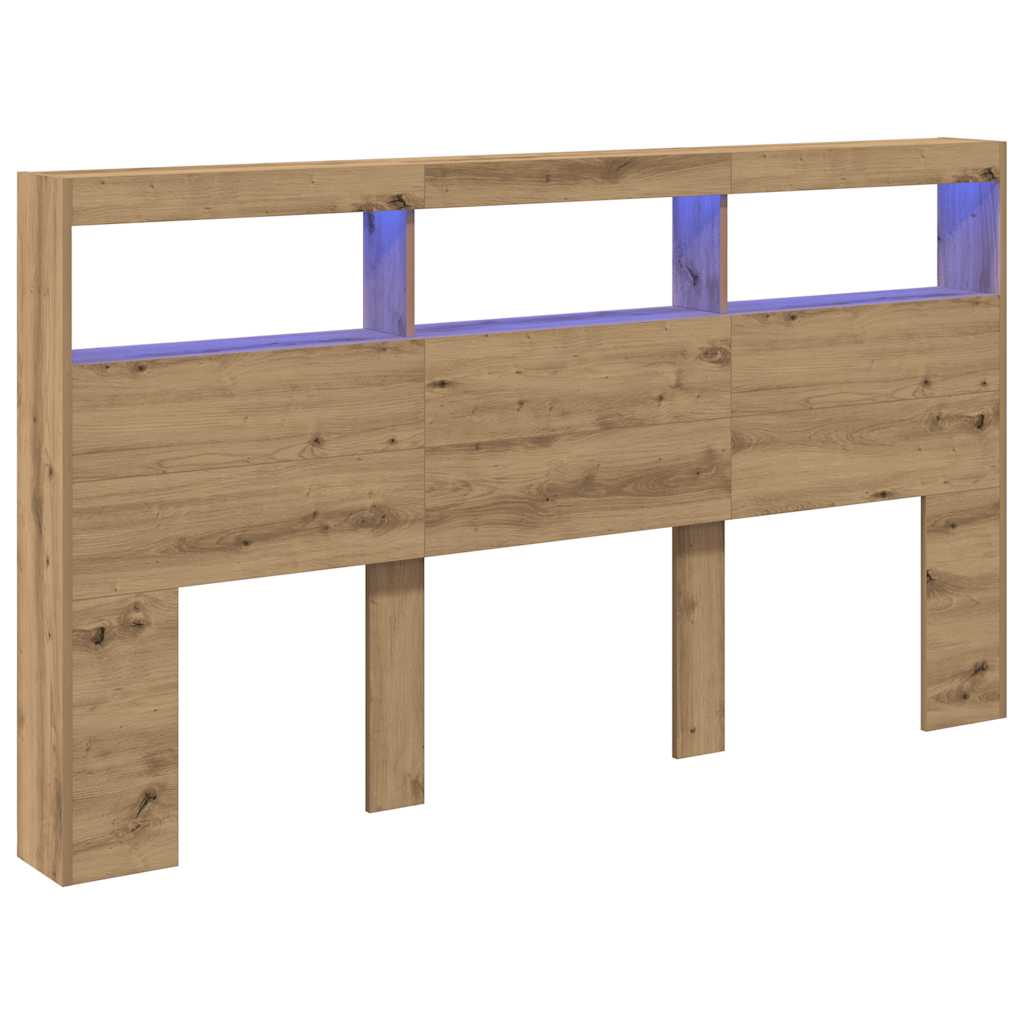 Hoofdbordkast met LED artisan 180x17x102 cm eikenkleurig is nu te koop bij PeponiXL, paradijselijk wonen!