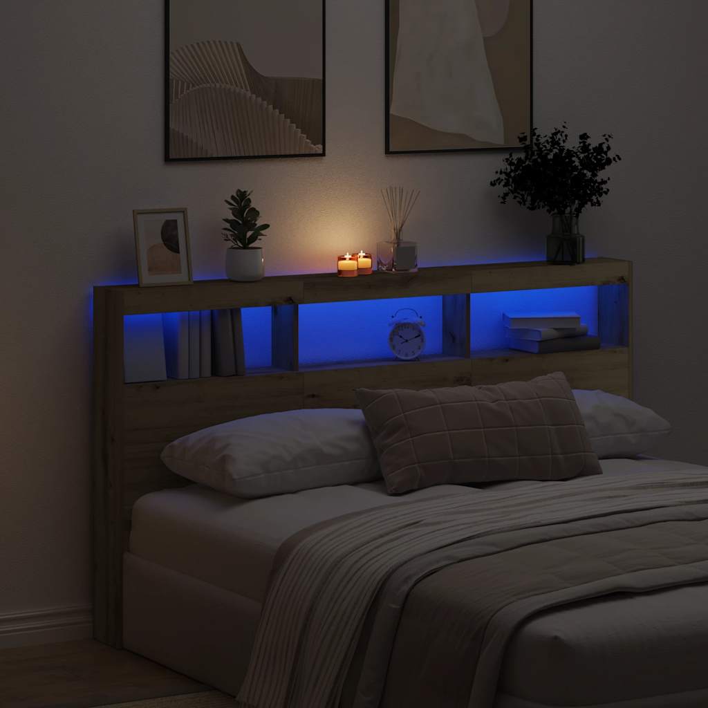 Hoofdbordkast met LED artisan 180x17x102 cm eikenkleurig is nu te koop bij PeponiXL, paradijselijk wonen!