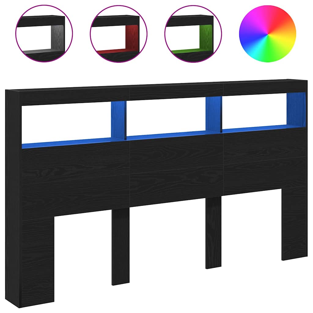 Hoofdbordkast met LED 180x17x102 cm eikenkleurig zwart is nu te koop bij PeponiXL, paradijselijk wonen!