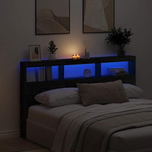Hoofdbordkast met LED 180x17x102 cm eikenkleurig zwart is nu te koop bij PeponiXL, paradijselijk wonen!