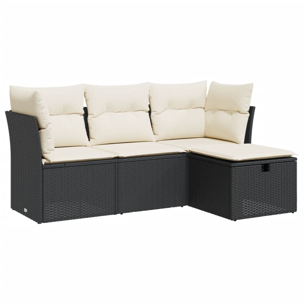 4-delige Loungeset met kussens poly rattan zwart is nu te koop bij PeponiXL, paradijselijk wonen!