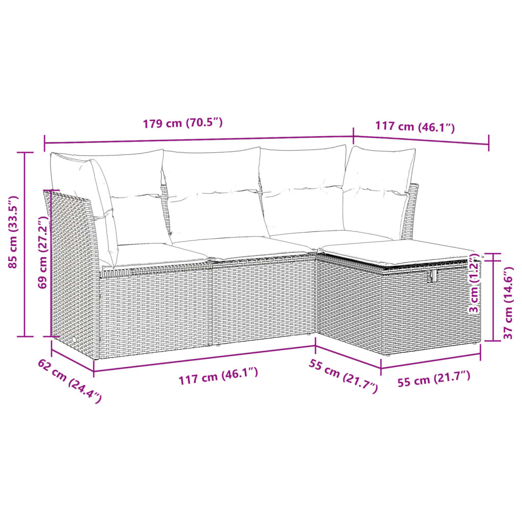 4-delige Loungeset met kussens poly rattan zwart is nu te koop bij PeponiXL, paradijselijk wonen!