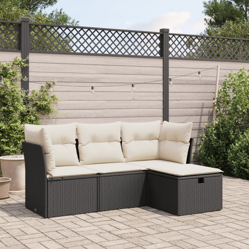 4-delige Loungeset met kussens poly rattan zwart is nu te koop bij PeponiXL, paradijselijk wonen!