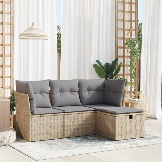 4-delige Loungeset met kussens poly rattan beige is nu te koop bij PeponiXL, paradijselijk wonen!