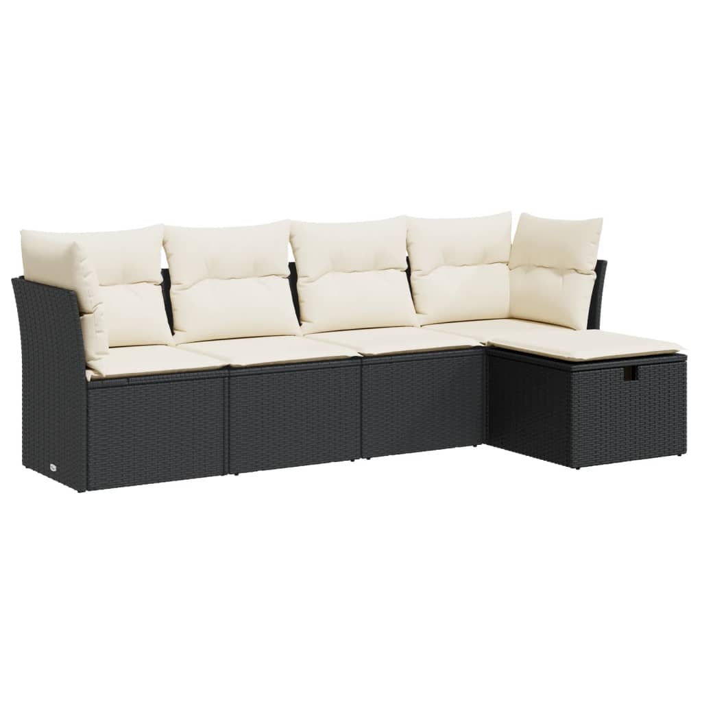 5-delige Loungeset met kussens poly rattan zwart is nu te koop bij PeponiXL, paradijselijk wonen!