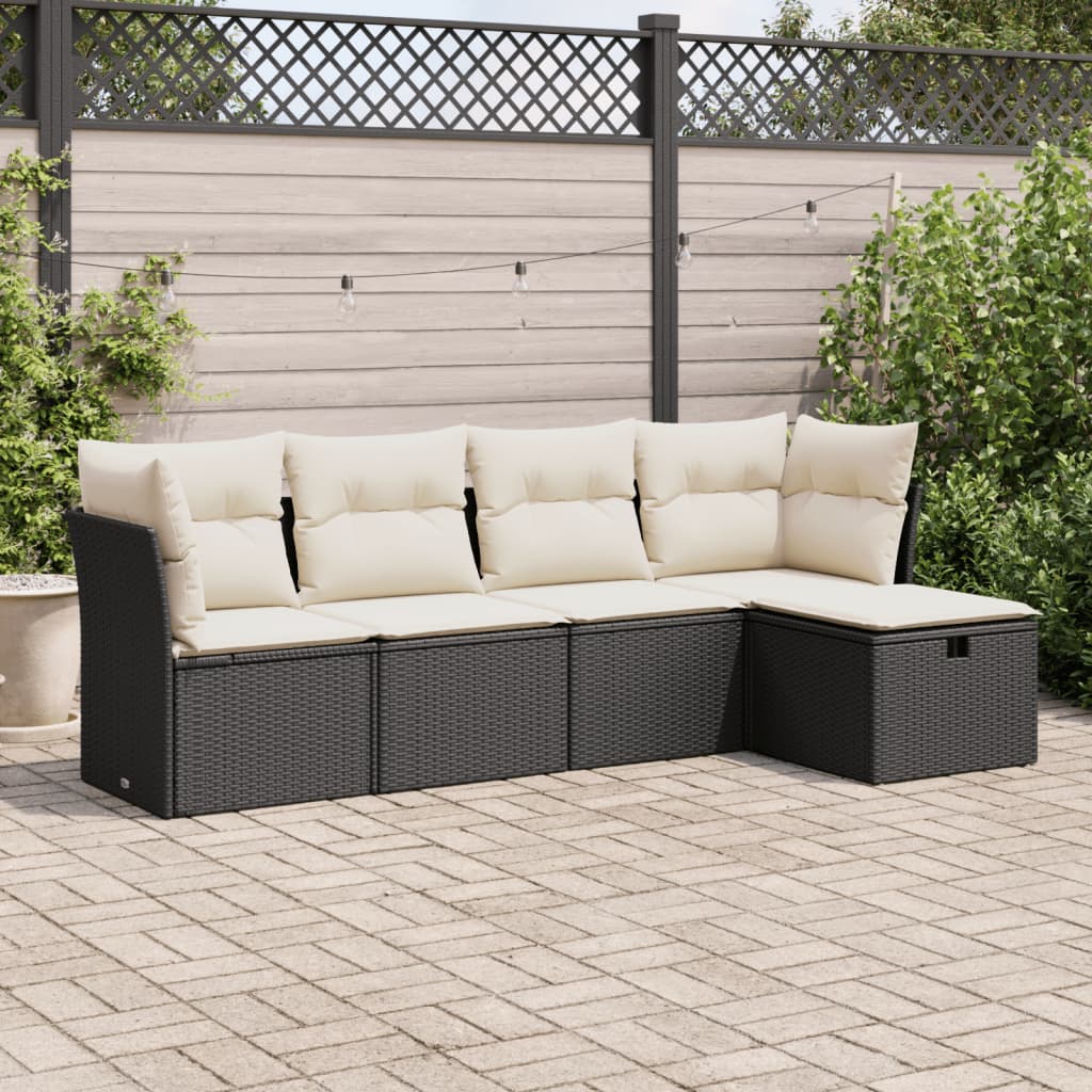 5-delige Loungeset met kussens poly rattan zwart is nu te koop bij PeponiXL, paradijselijk wonen!