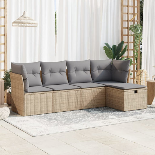 5-delige Loungeset met kussens poly rattan beige is nu te koop bij PeponiXL, paradijselijk wonen!