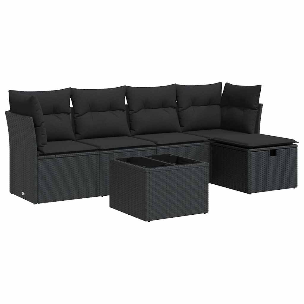 6-delige Loungeset met kussens poly rattan zwart is nu te koop bij PeponiXL, paradijselijk wonen!