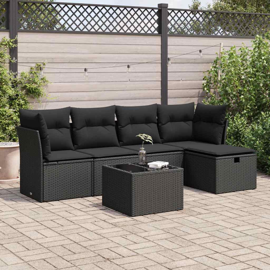 6-delige Loungeset met kussens poly rattan zwart is nu te koop bij PeponiXL, paradijselijk wonen!