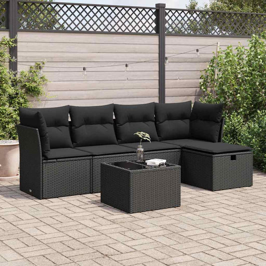 6-delige Loungeset met kussens poly rattan zwart is nu te koop bij PeponiXL, paradijselijk wonen!