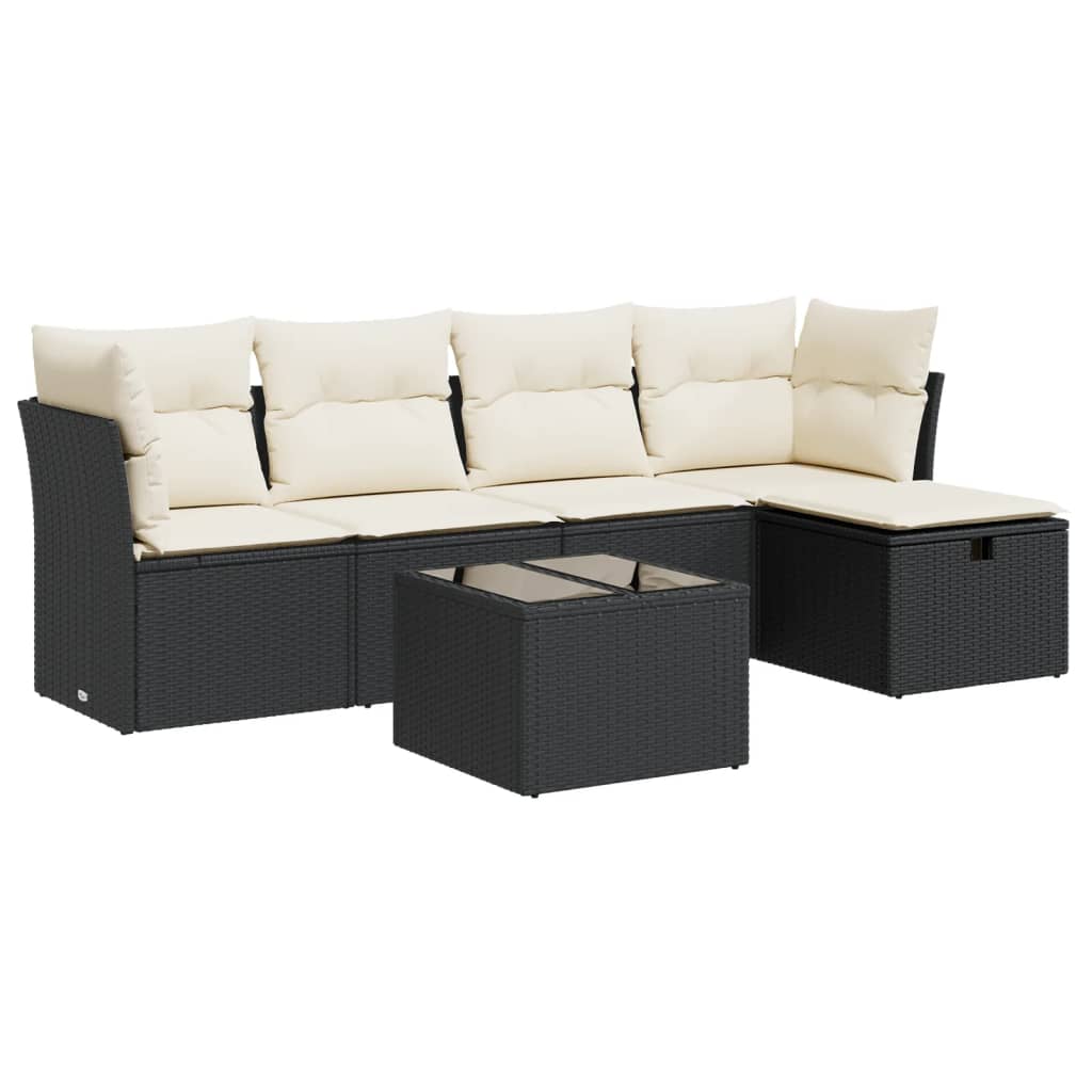 6-delige Loungeset met kussens poly rattan zwart is nu te koop bij PeponiXL, paradijselijk wonen!