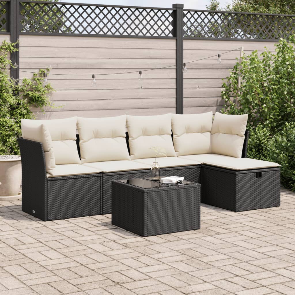 6-delige Loungeset met kussens poly rattan zwart is nu te koop bij PeponiXL, paradijselijk wonen!