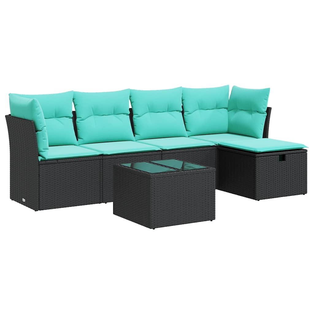 6-delige Loungeset met kussens poly rattan zwart is nu te koop bij PeponiXL, paradijselijk wonen!
