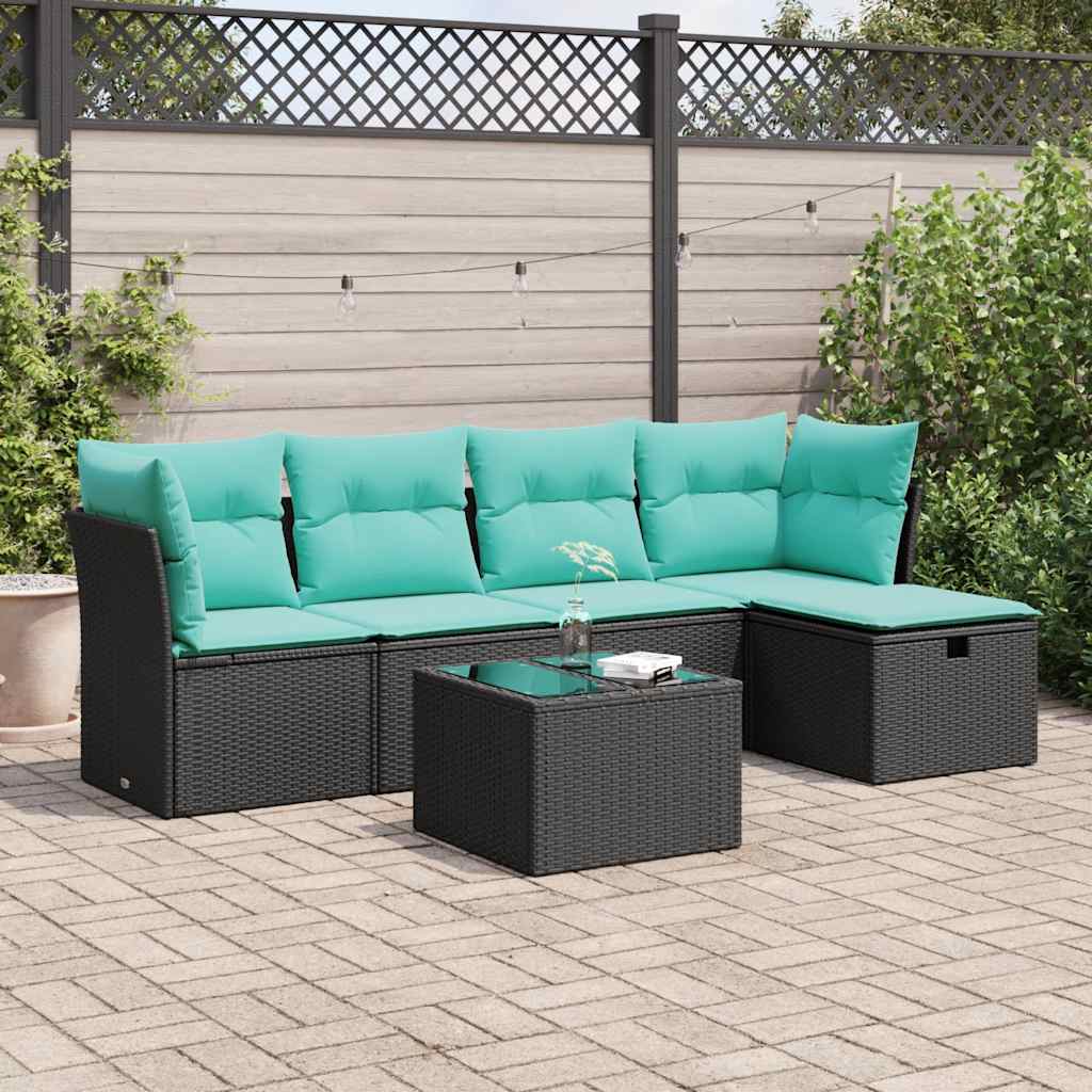 6-delige Loungeset met kussens poly rattan zwart is nu te koop bij PeponiXL, paradijselijk wonen!