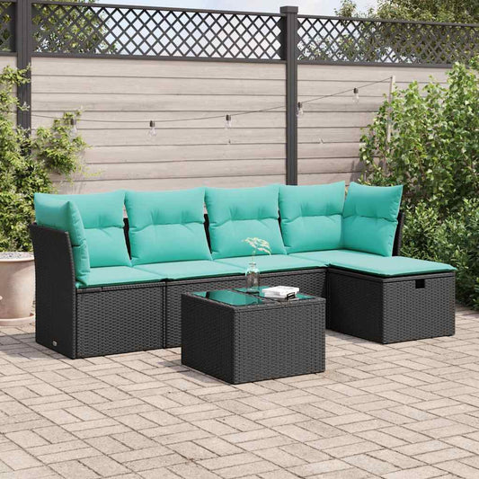 6-delige Loungeset met kussens poly rattan zwart is nu te koop bij PeponiXL, paradijselijk wonen!