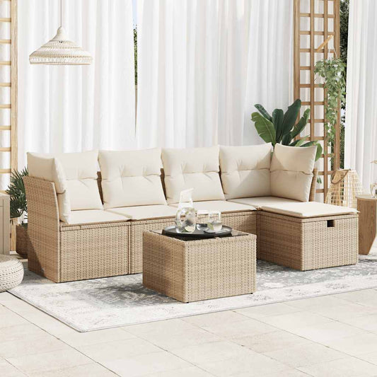 6-delige Loungeset met kussens poly rattan beige is nu te koop bij PeponiXL, paradijselijk wonen!