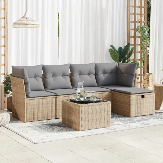 6-delige Loungeset met kussens poly rattan beige is nu te koop bij PeponiXL, paradijselijk wonen!