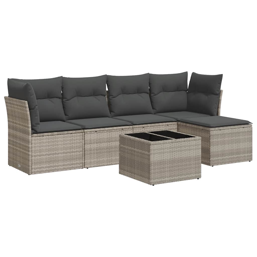 6-delige Loungeset met kussens poly rattan lichtgrijs