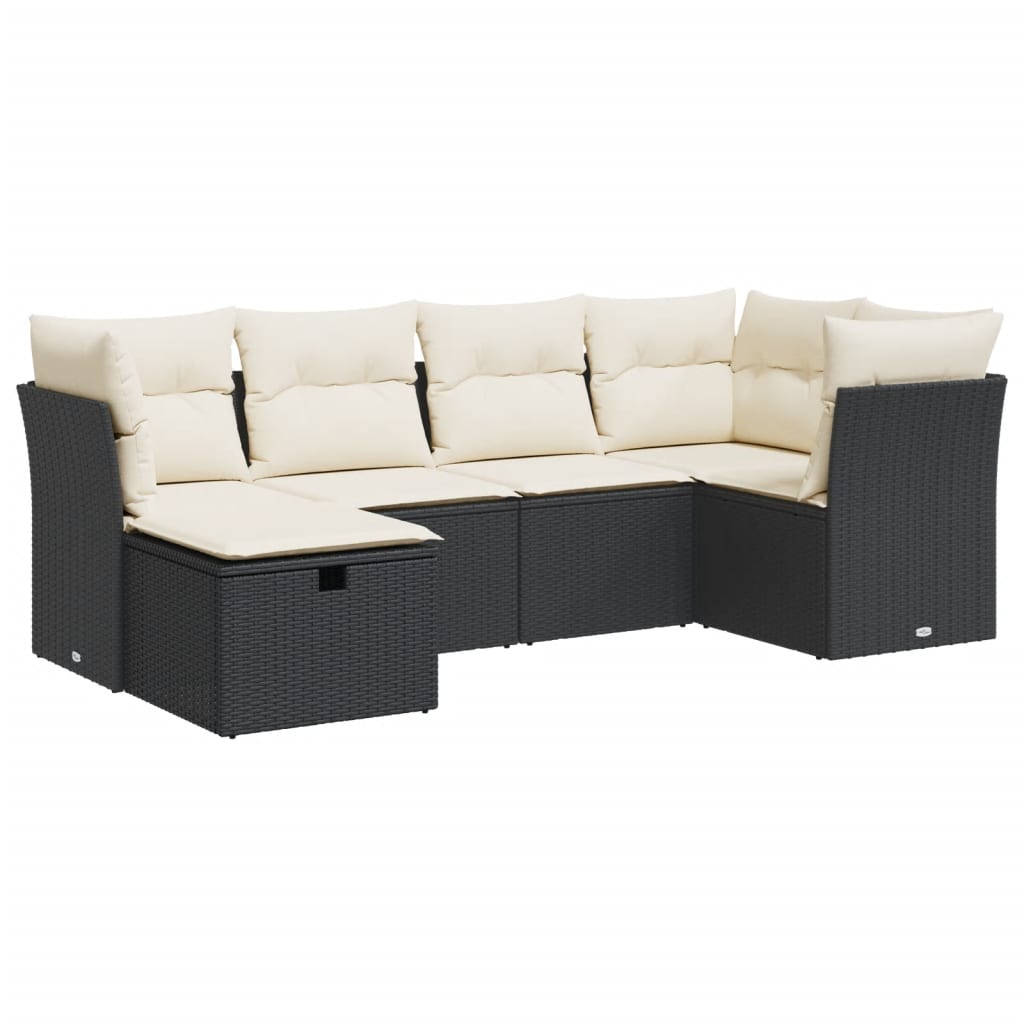 6-delige Loungeset met kussens poly rattan zwart is nu te koop bij PeponiXL, paradijselijk wonen!