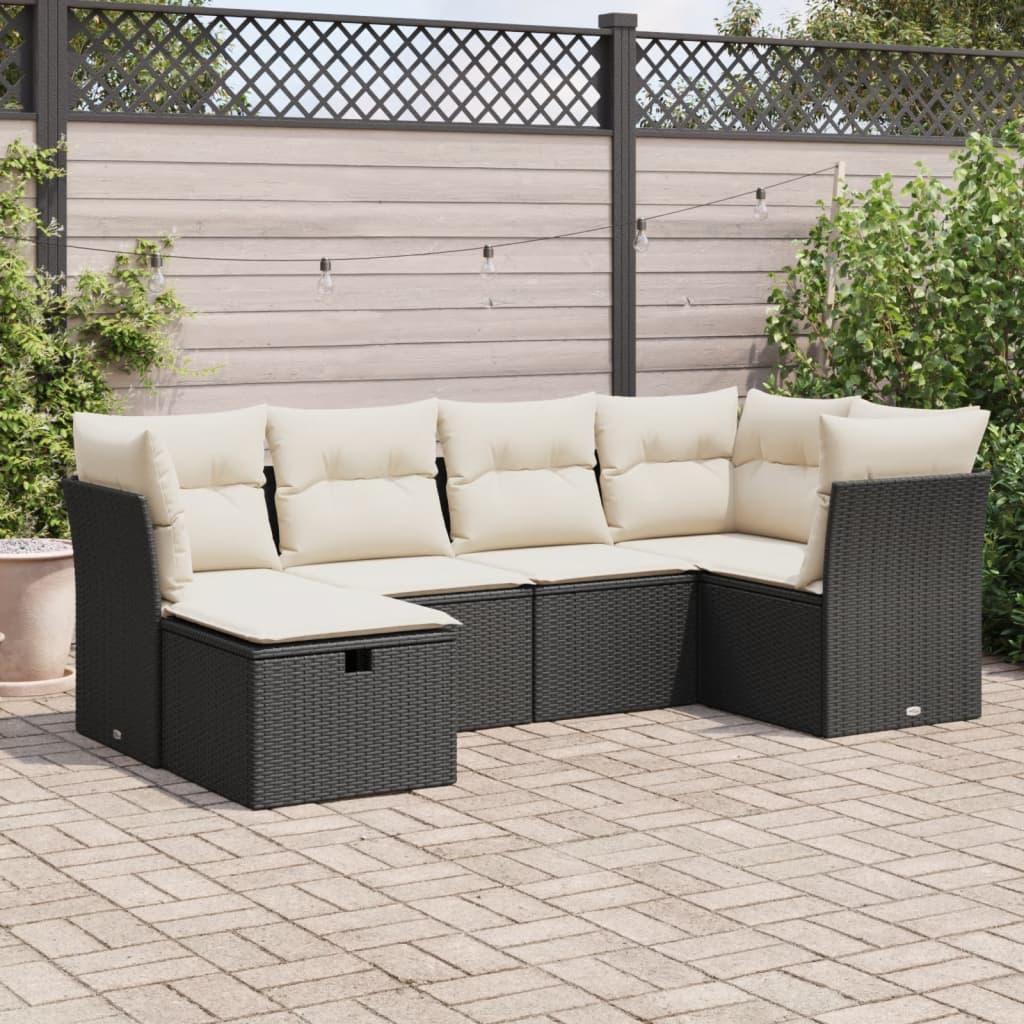 6-delige Loungeset met kussens poly rattan zwart is nu te koop bij PeponiXL, paradijselijk wonen!