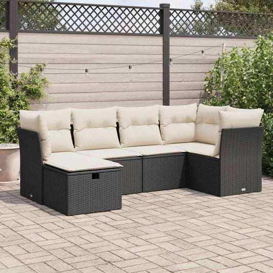 6-delige Loungeset met kussens poly rattan zwart is nu te koop bij PeponiXL, paradijselijk wonen!