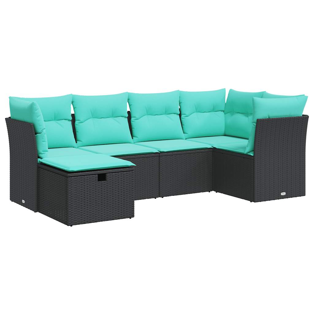 6-delige Loungeset met kussens poly rattan zwart is nu te koop bij PeponiXL, paradijselijk wonen!