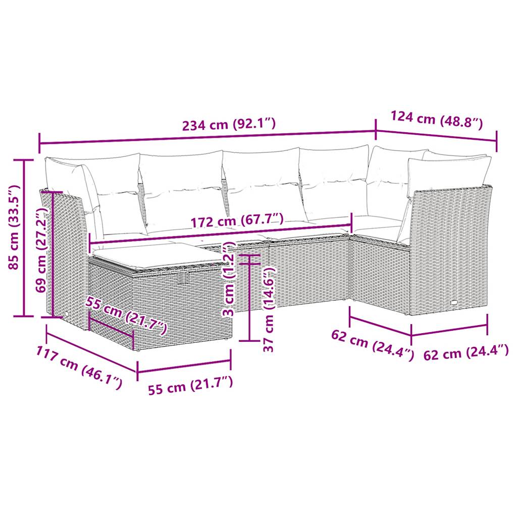 6-delige Loungeset met kussens poly rattan zwart is nu te koop bij PeponiXL, paradijselijk wonen!