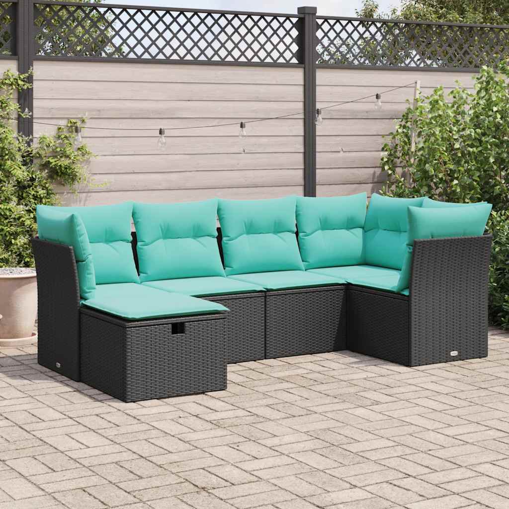 6-delige Loungeset met kussens poly rattan zwart is nu te koop bij PeponiXL, paradijselijk wonen!