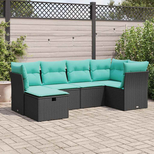 6-delige Loungeset met kussens poly rattan zwart is nu te koop bij PeponiXL, paradijselijk wonen!