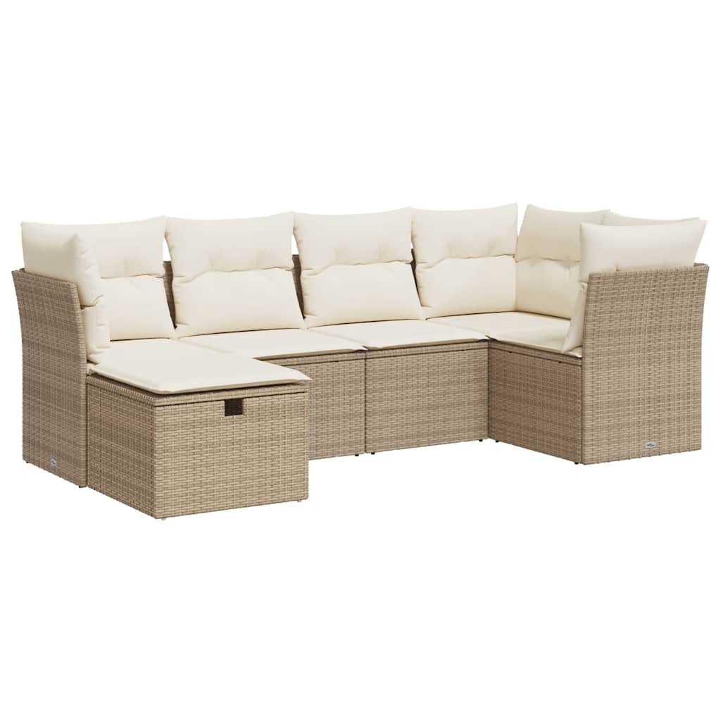 6-delige Loungeset met kussens poly rattan beige