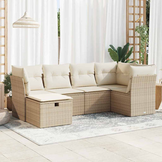 6-delige Loungeset met kussens poly rattan beige is nu te koop bij PeponiXL, paradijselijk wonen!
