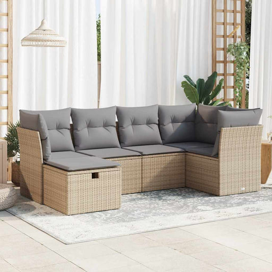 6-delige Loungeset met kussens poly rattan beige is nu te koop bij PeponiXL, paradijselijk wonen!