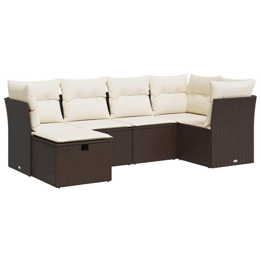 6-delige Loungeset met kussens poly rattan bruin