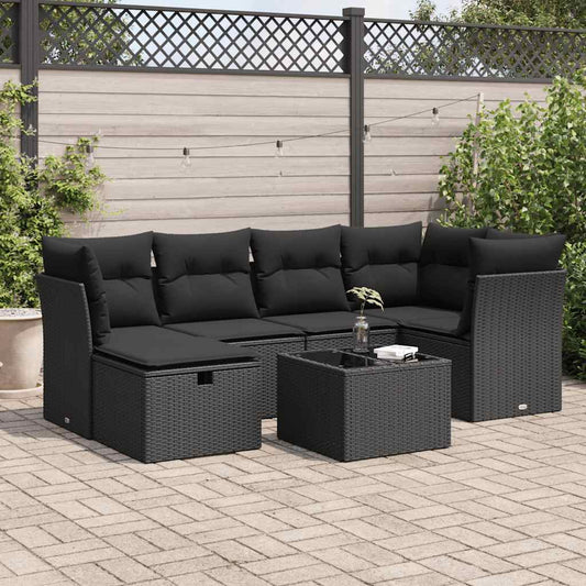 7-delige Loungeset met kussens poly rattan zwart is nu te koop bij PeponiXL, paradijselijk wonen!