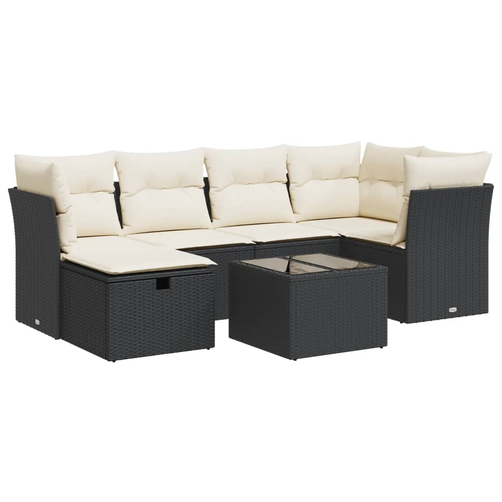 7-delige Loungeset met kussens poly rattan zwart is nu te koop bij PeponiXL, paradijselijk wonen!
