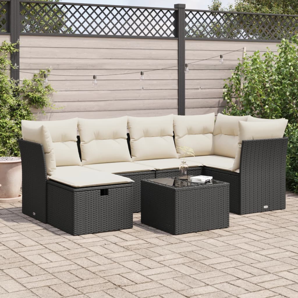 7-delige Loungeset met kussens poly rattan zwart is nu te koop bij PeponiXL, paradijselijk wonen!