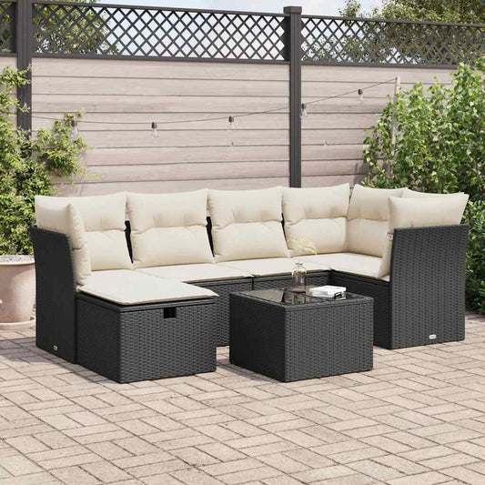 7-delige Loungeset met kussens poly rattan zwart is nu te koop bij PeponiXL, paradijselijk wonen!